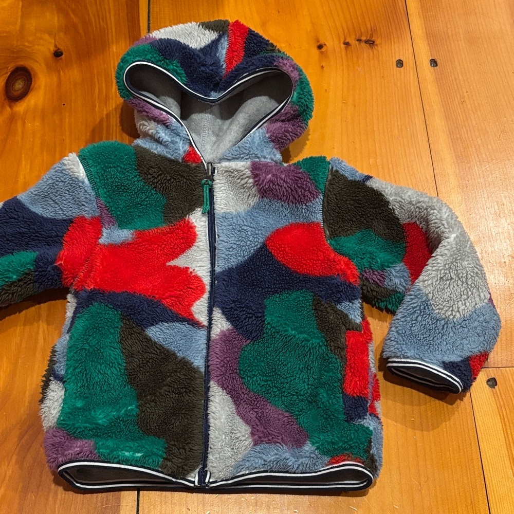 MINI BODEN 2-3M Pile Fleece Reversible Hooded Jacket Colorful / Gray